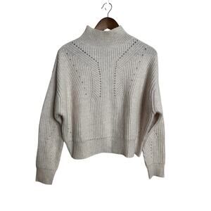 Aqua Novelty Stitch 100% Cashmere Mock Neck Sweater Ivory Womans S